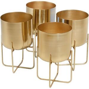 7.25" Diameter & 13" Set of 4 Tall Spaces Living Modern Metal Planter With Stand
